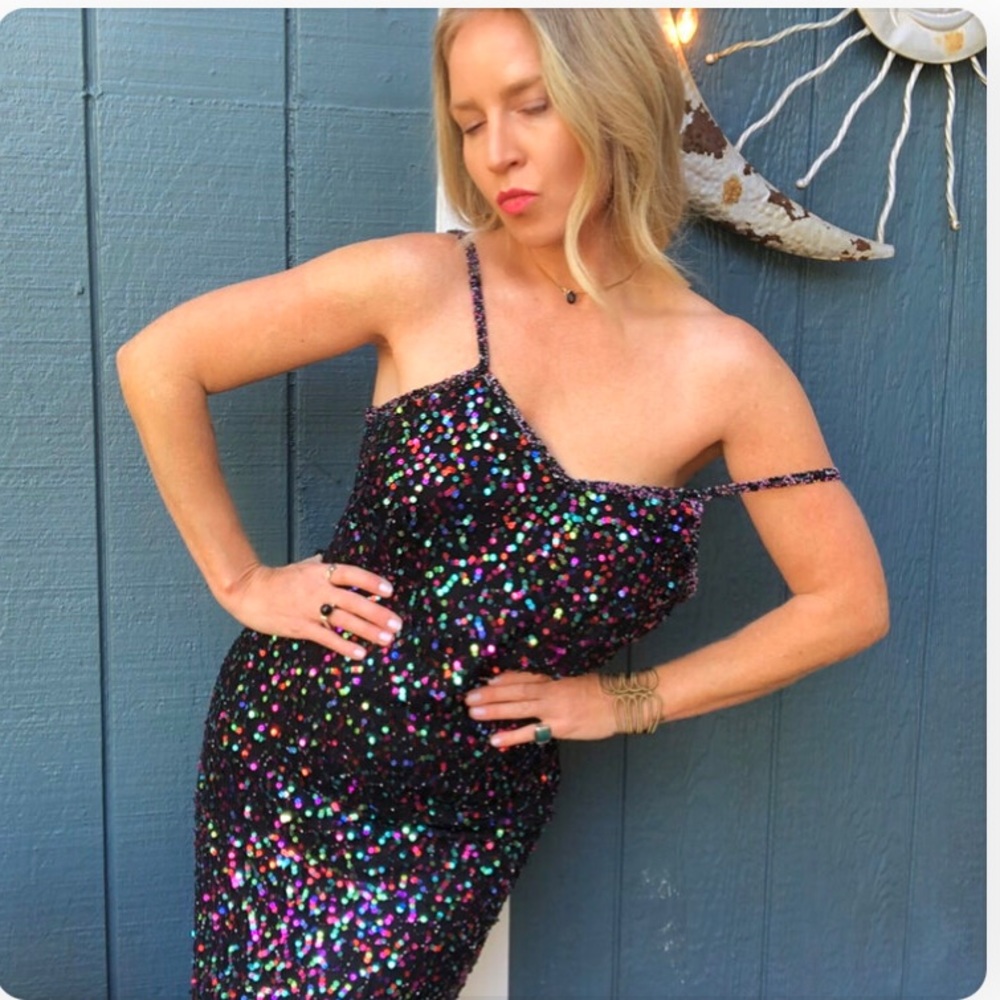 Vintage silk rainbow sequin gown - Picture 6 of 11